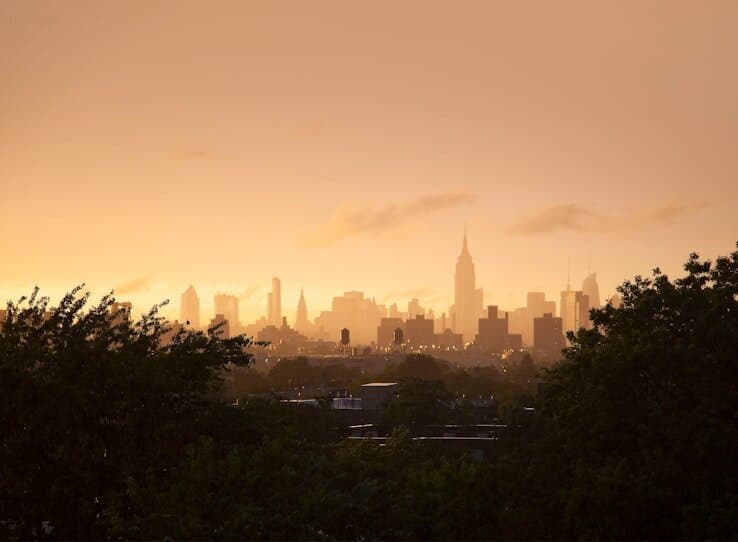 Manhattan skyline at sunset
