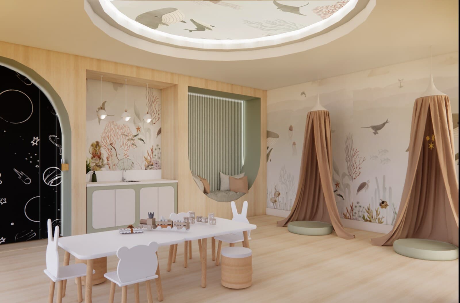 Kids' playroom with pastel decor